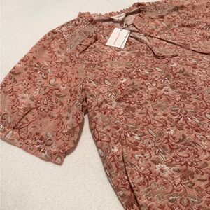 Lucky Brand Pink and Cream Paisley Blouse XL NWT